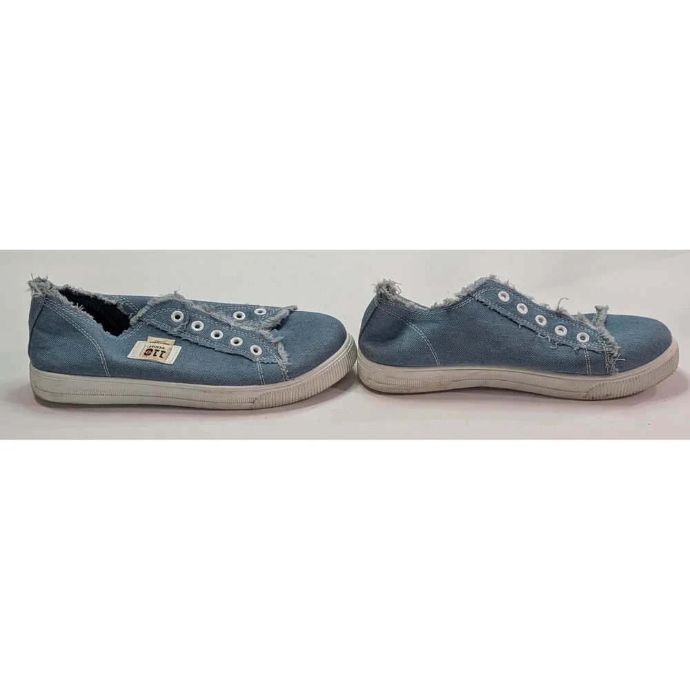 110 Denim Slip On Sneakers Women 41 Blue Good Distressed Frayed Laceless Low Top